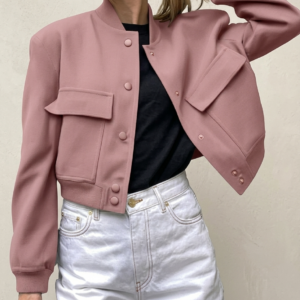 women bomber jacket casual pink